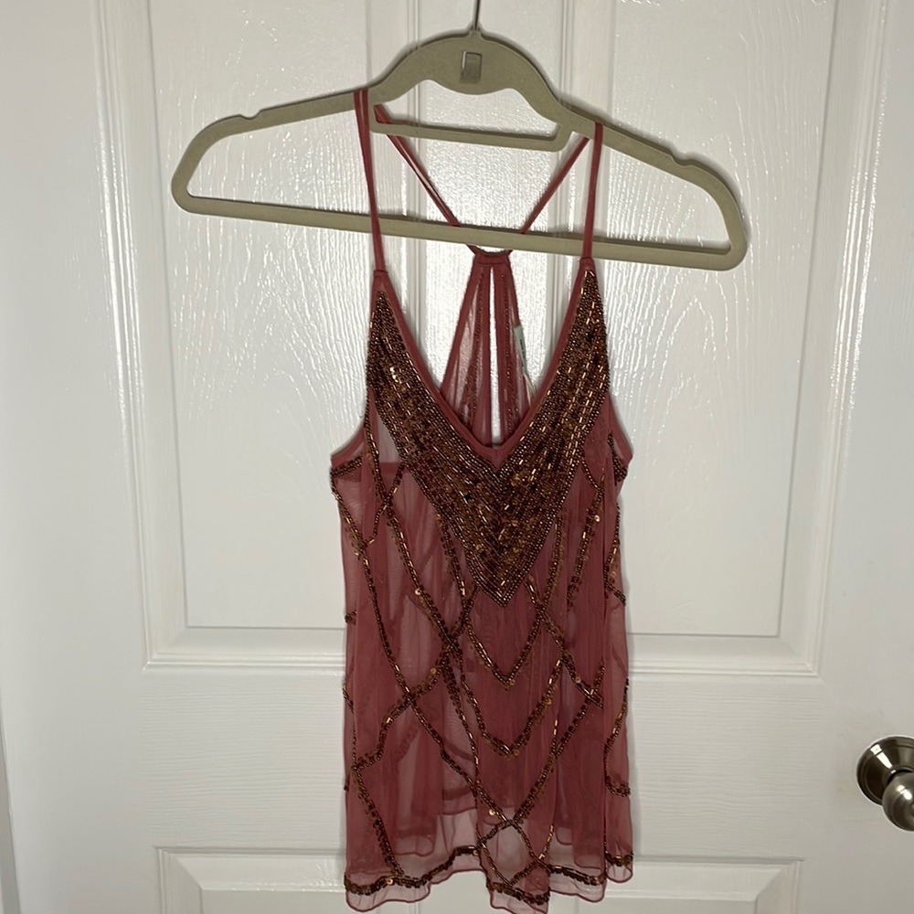 KIMCHI BLUE Beaded Sheer Tank Top